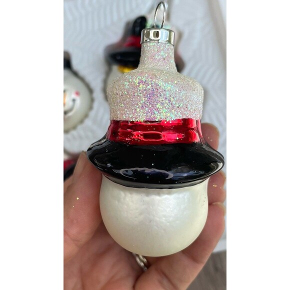 Vintage Christmas Trimmeries  glass ornaments Hand Decorated Snowman Top hat - Picture 8 of 10